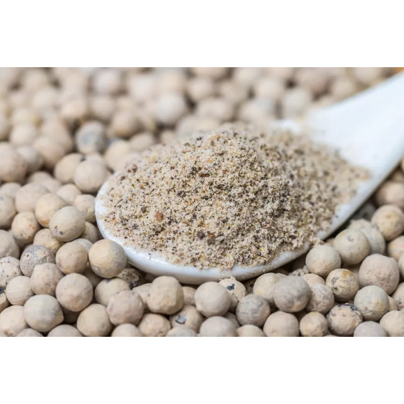 Organic fairtrade ground white pepper PGI from Kampot - Direct prod...