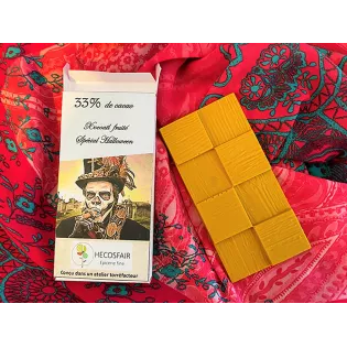 Tablette de chocolat blanc fruité vegan & fairtrade spécial Hallowe...