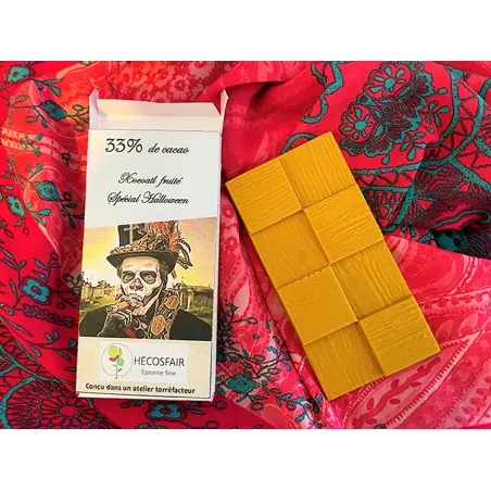 Tablette de chocolat blanc fruité vegan & fairtrade spécial Hallowe...