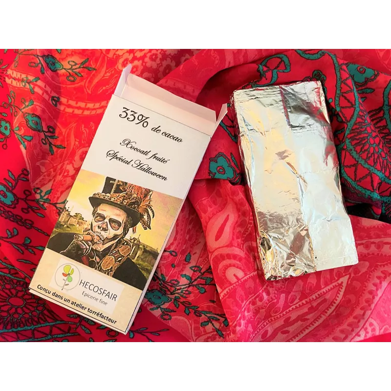 Tablette de chocolat blanc fruité vegan & fairtrade spécial Hallowe...
