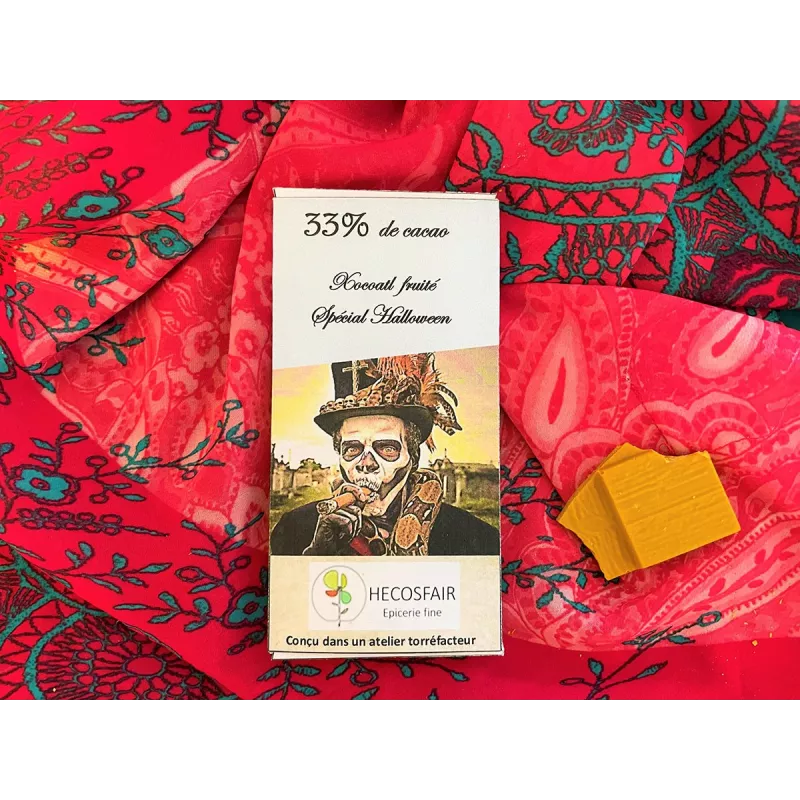 Tablette de chocolat blanc fruité vegan & fairtrade spécial Hallowe...