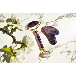 Rouleau de beauté & Gua Sha en améthyste pur pour le visage - Fait ...
