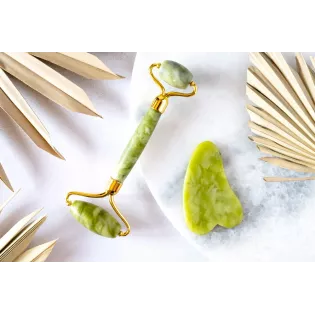Rouleau de beauté & Gua sha en jade pur pour le visage - Fait main