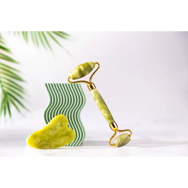 Rouleau de beauté & Gua sha en jade pur pour le visage - Fait main
