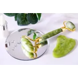 Rouleau de beauté & Gua sha en jade pur pour le visage - Fait main