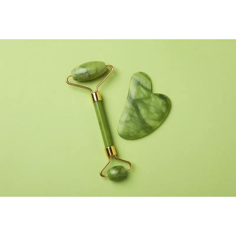 Rouleau de beauté & Gua sha en jade pur pour le visage - Fait main
