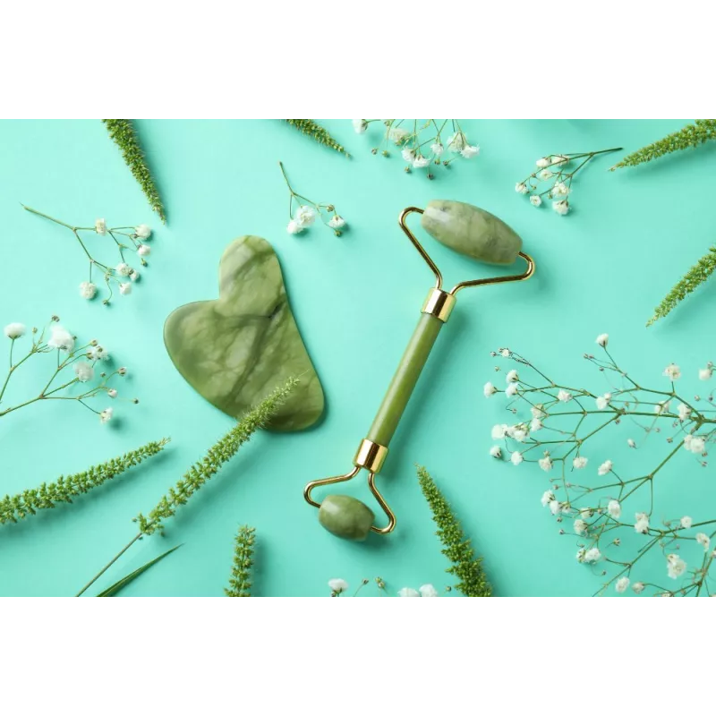 Rouleau de beauté & Gua sha en jade pur pour le visage - Fait main