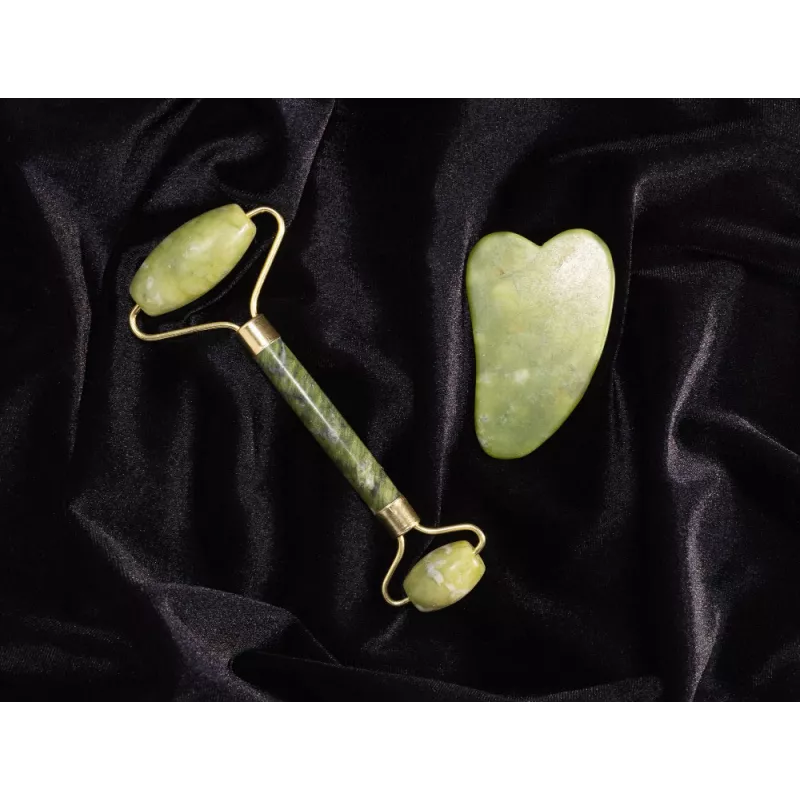 Rouleau de beauté & Gua sha en jade pur pour le visage - Fait main