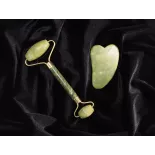 Rouleau de beauté & Gua sha en jade pur pour le visage - Fait main