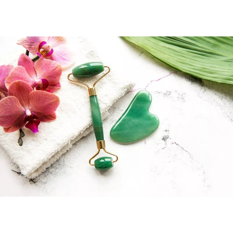 Rouleau de beauté & Gua sha en jade pur pour le visage - Fait main