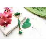 Rouleau de beauté & Gua sha en jade pur pour le visage - Fait main