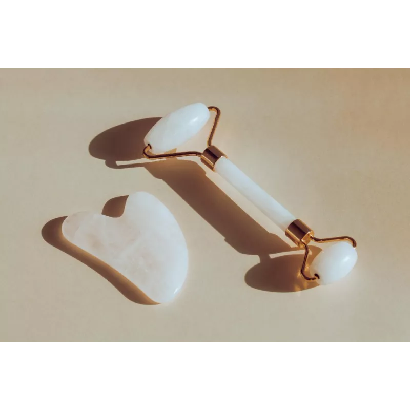 Gua sha & rouleau de beauté en quartz blanc pur pour le visage - Fa...