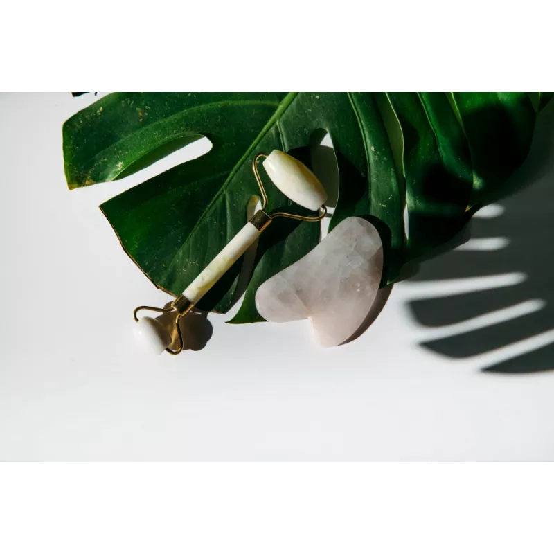 Gua sha & rouleau de beauté en quartz blanc pur pour le visage - Fa...