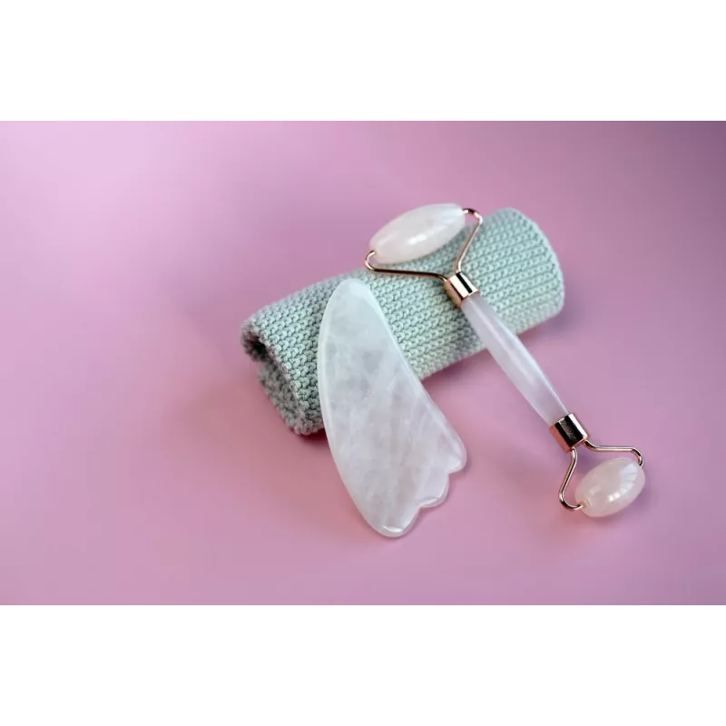 Gua sha & rouleau de beauté en quartz blanc pur pour le visage - Fa...
