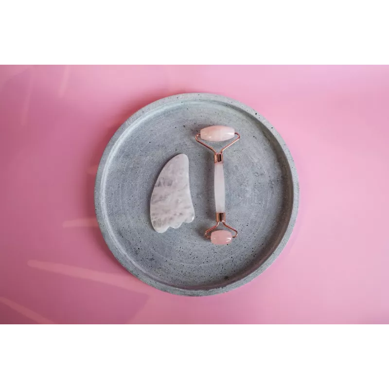 Gua sha & rouleau de beauté en quartz rose pur pour le visage - Fai...