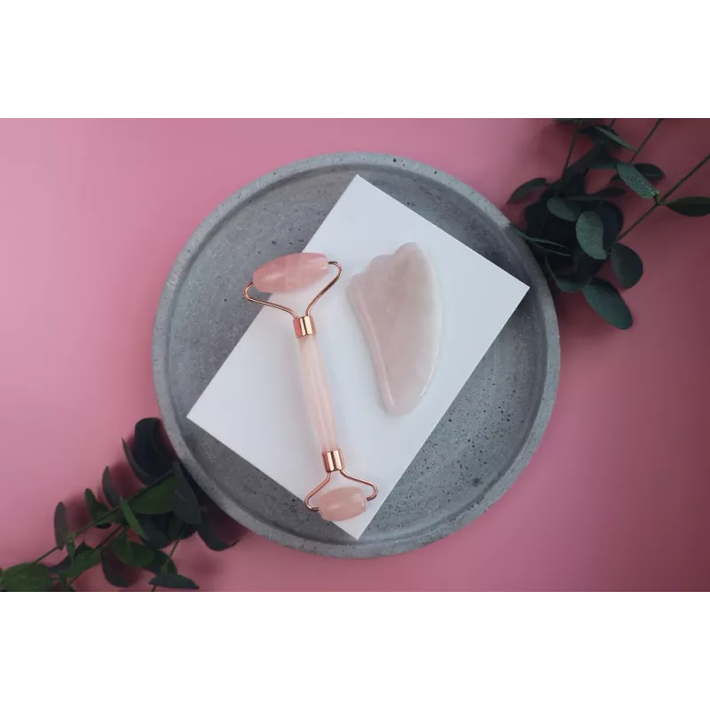 Gua sha & rouleau de beauté en quartz rose pur pour le visage - Fai...