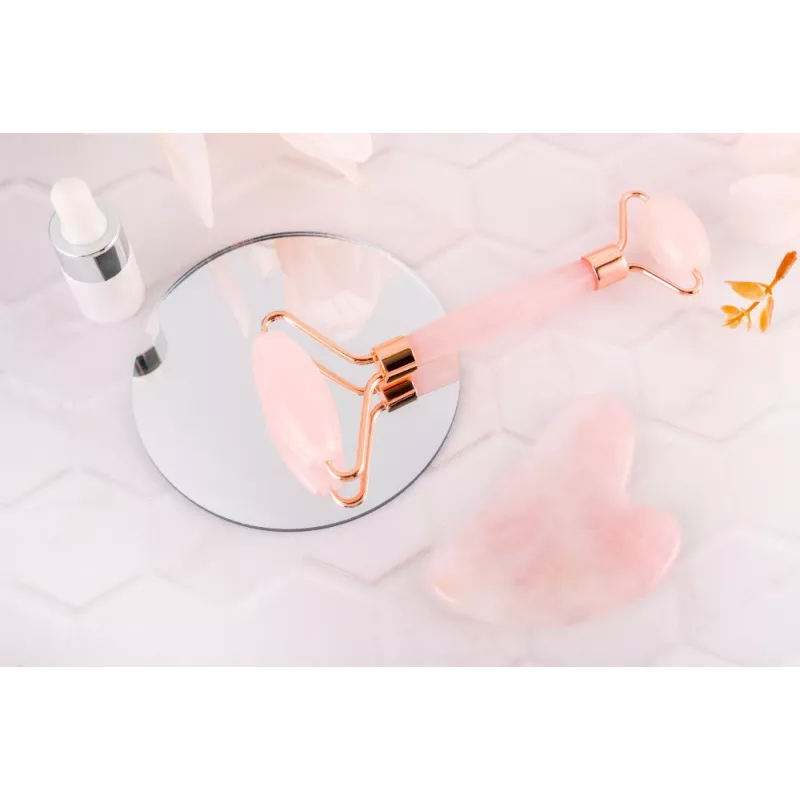 Gua sha & rouleau de beauté en quartz rose pur pour le visage - Fai...