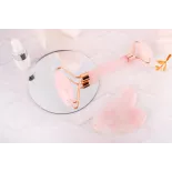 Gua sha & rouleau de beauté en quartz rose pur pour le visage - Fai...