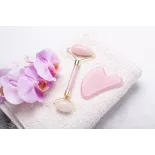 Gua sha & rouleau de beauté en quartz rose pur pour le visage - Fai...