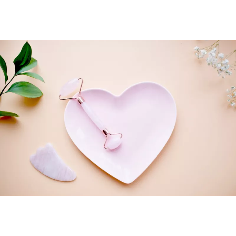 Gua sha & rouleau de beauté en quartz rose pur pour le visage - Fai...