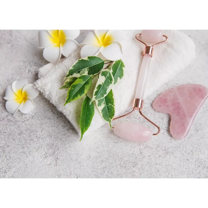 Gua sha & rouleau de beauté en quartz rose pur pour le visage - Fai...