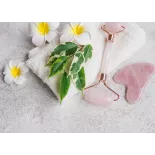 Gua sha & rouleau de beauté en quartz rose pur pour le visage - Fai...