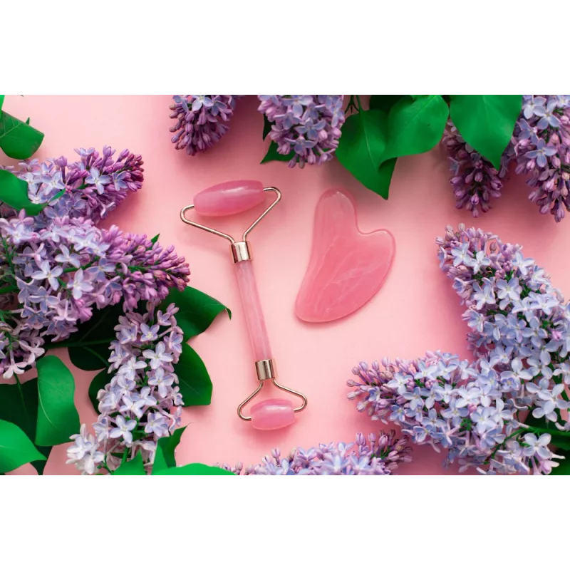 Gua sha & rouleau de beauté en quartz rose pur pour le visage - Fai...