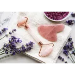 Gua sha & rouleau de beauté en quartz rose pur pour le visage - Fai...