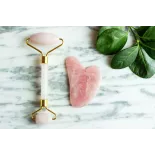 Gua sha & rouleau de beauté en quartz rose pur pour le visage - Fai...