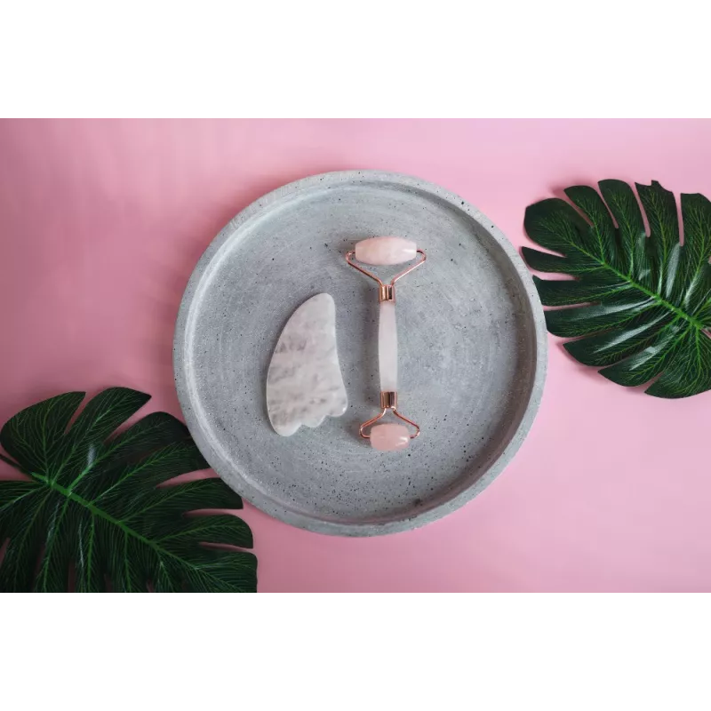 Gua sha & rouleau de beauté en quartz rose pur pour le visage - Fai...
