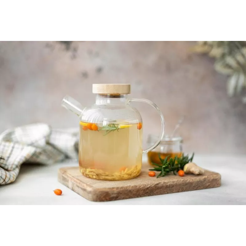 Théière en verre borosilicate & Bambou avec infuseur et filtre