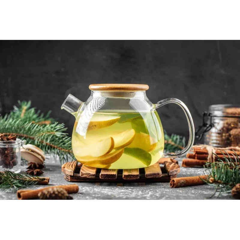 Théière en verre borosilicate & Bambou avec infuseur et filtre
