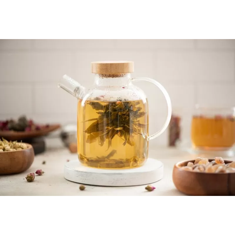 Théière en verre borosilicate & Bambou avec infuseur et filtre