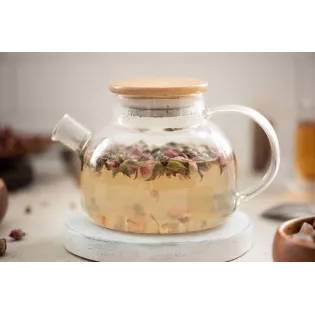 Théière en verre borosilicate & Bambou avec infuseur et filtre