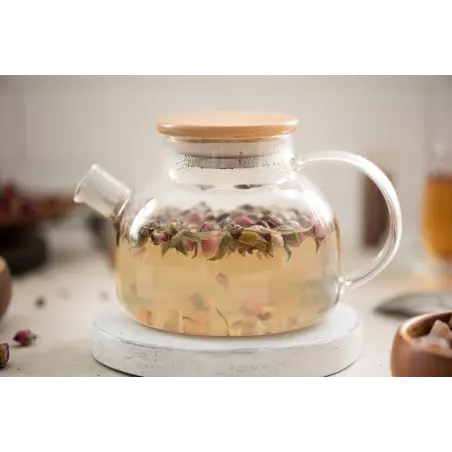 Théière en verre borosilicate & Bambou avec infuseur et filtre