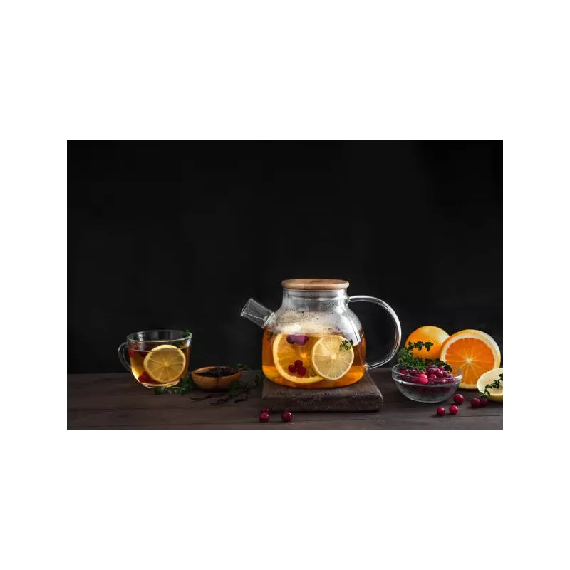 Théière en verre borosilicate & Bambou avec infuseur et filtre
