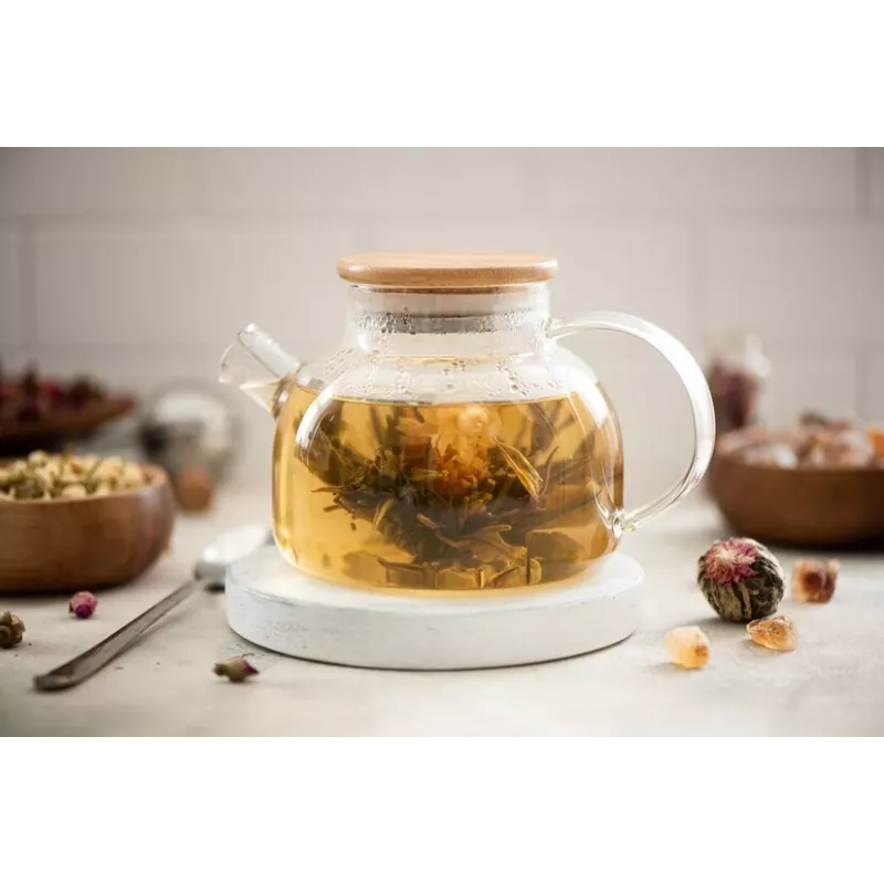 Théière en verre borosilicate & Bambou avec infuseur et filtre