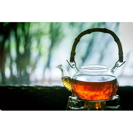 Théière en verre borosilicate avec infuseur et anse en bambou