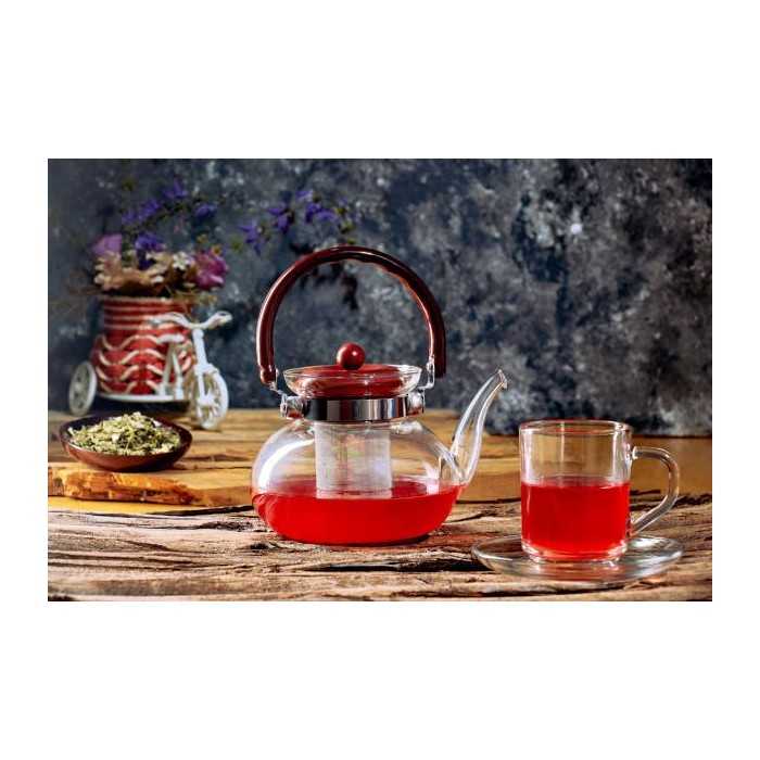 Borosilicate glass teapot with infuser and bamboo handle