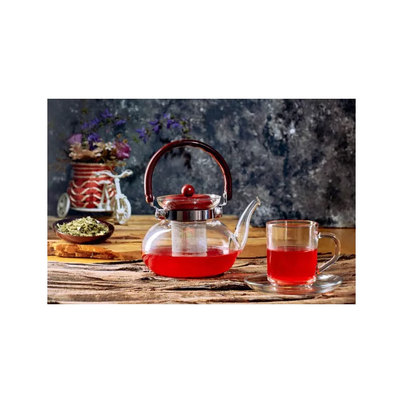 Borosilicate glass teapot with infuser and bamboo handle