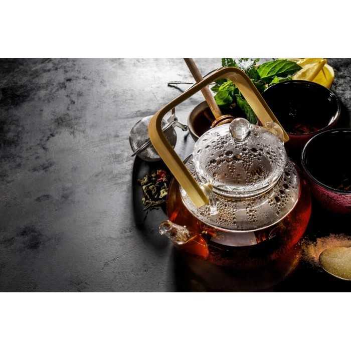 Borosilicate glass teapot with infuser and bamboo handle