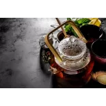 Borosilicate glass teapot with infuser and bamboo handle