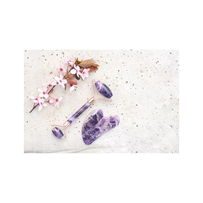 Pure Amethyst Gua Sha & Roller beauty for face - Handmade