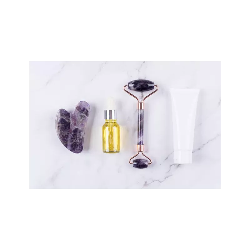 Rouleau de beauté & Gua Sha en améthyste pur pour le visage - Fait ...