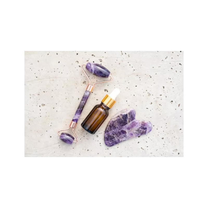Rouleau de beauté & Gua Sha en améthyste pur pour le visage - Fait ...