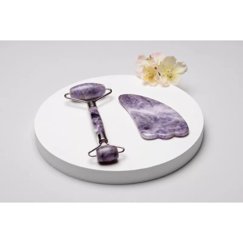 Rouleau de beauté & Gua Sha en améthyste pur pour le visage - Fait ...