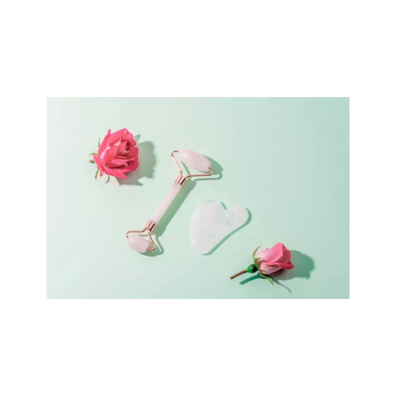 Gua sha & rouleau de beauté en quartz blanc pur pour le visage - Fa...