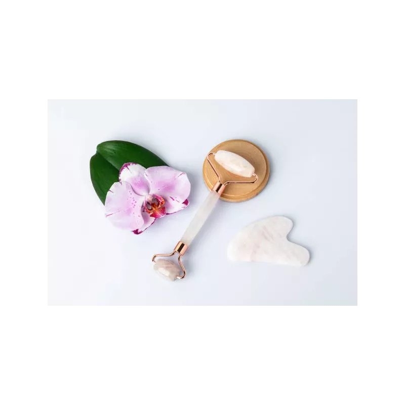 Gua sha & rouleau de beauté en quartz blanc pur pour le visage - Fa...