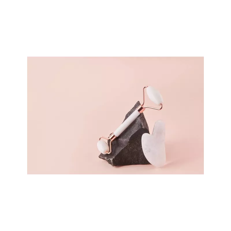 Gua sha & rouleau de beauté en quartz blanc pur pour le visage - Fa...