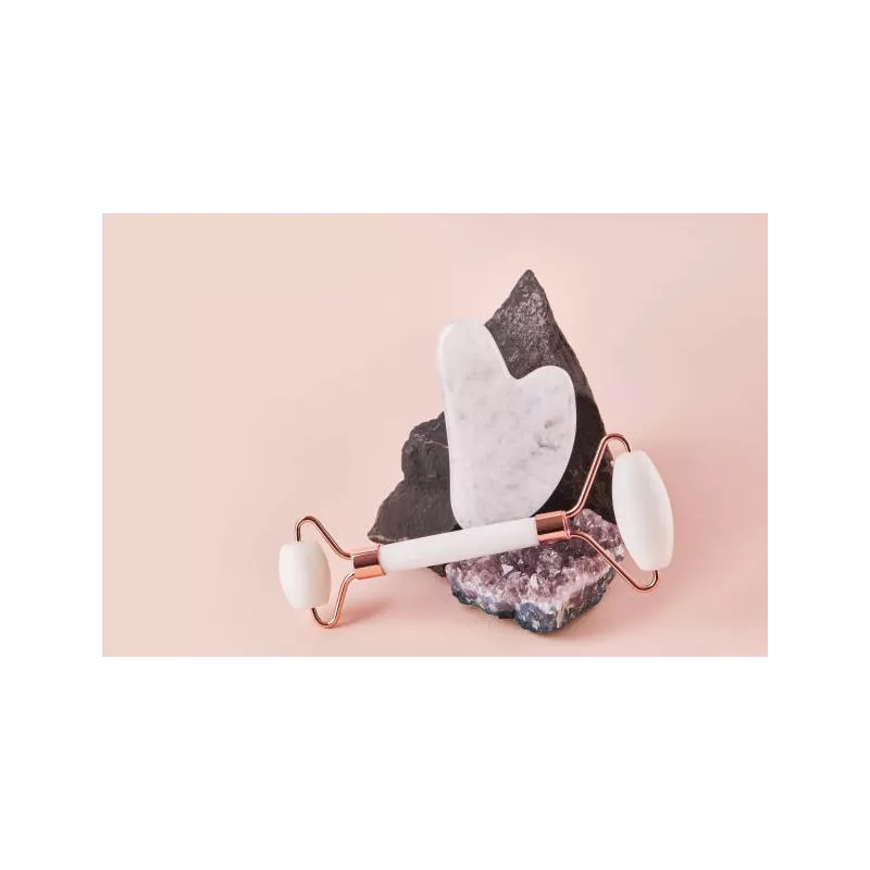 Gua sha & rouleau de beauté en quartz blanc pur pour le visage - Fa...